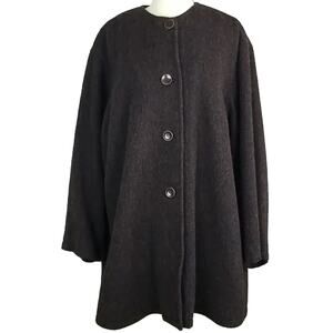 Midali Milano Wool Coat Women 42 EU (6 US) Brown Button Collarless Jacket Warm